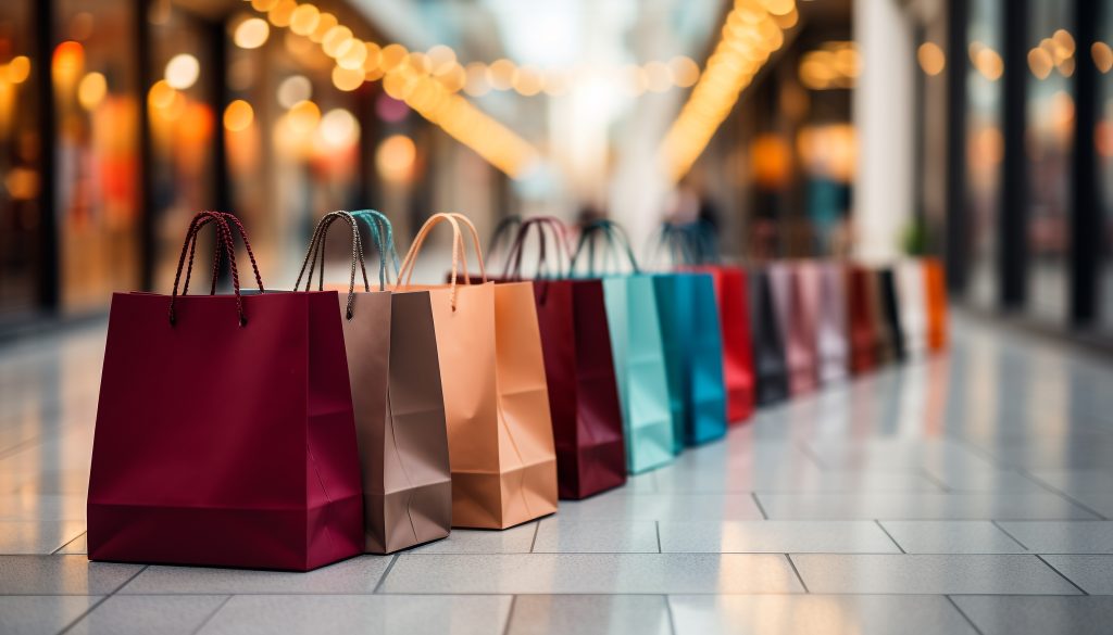 Shopping Bag Filled With Colorful Gifts Modern Retail Store Generated By Artificial Intelligence