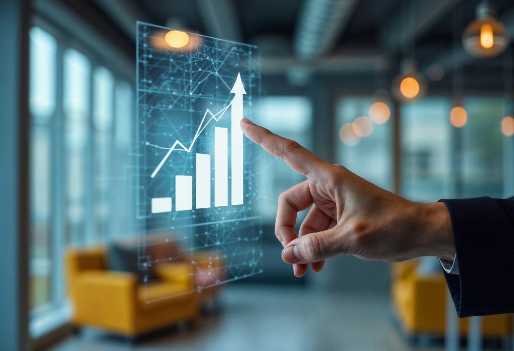 Business Person Pointing Growing Financial Chart